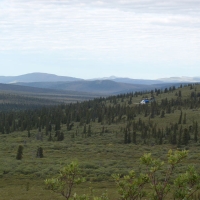 Airborne survey with newly staked property in background